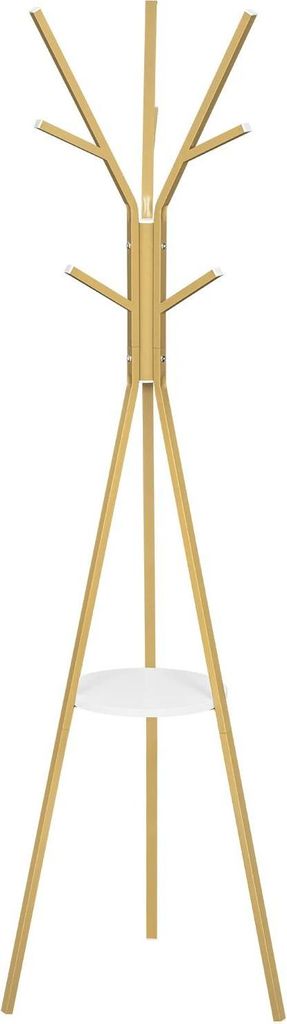 Kleiderständer - Freistehende Garderobe - 9 Haken - 1 Ablage 29 cm - 50x50x180 cm - Metall + MDF - 5 kg je Haken/Ablage - Gold