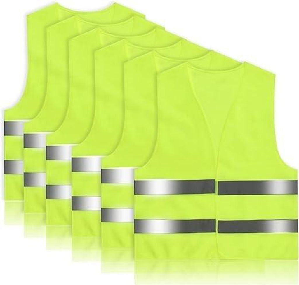 Warnwesten 6er Set Neongrün Reflektierend Sicherheitsweste mit Reflexstreifen für Damen Herren atmungsaktiv faltbar mit Klettverschluss für Baus...