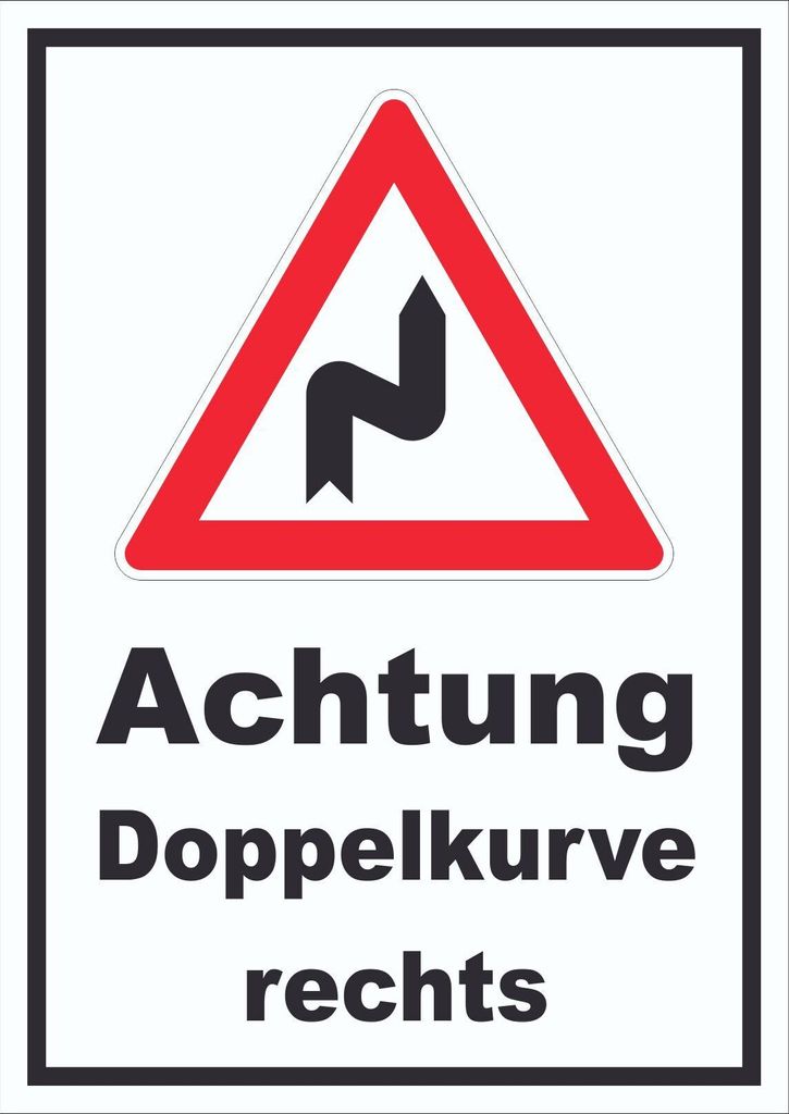 Schild Achtung Doppelkurve rechts A4 (210x297mm)
