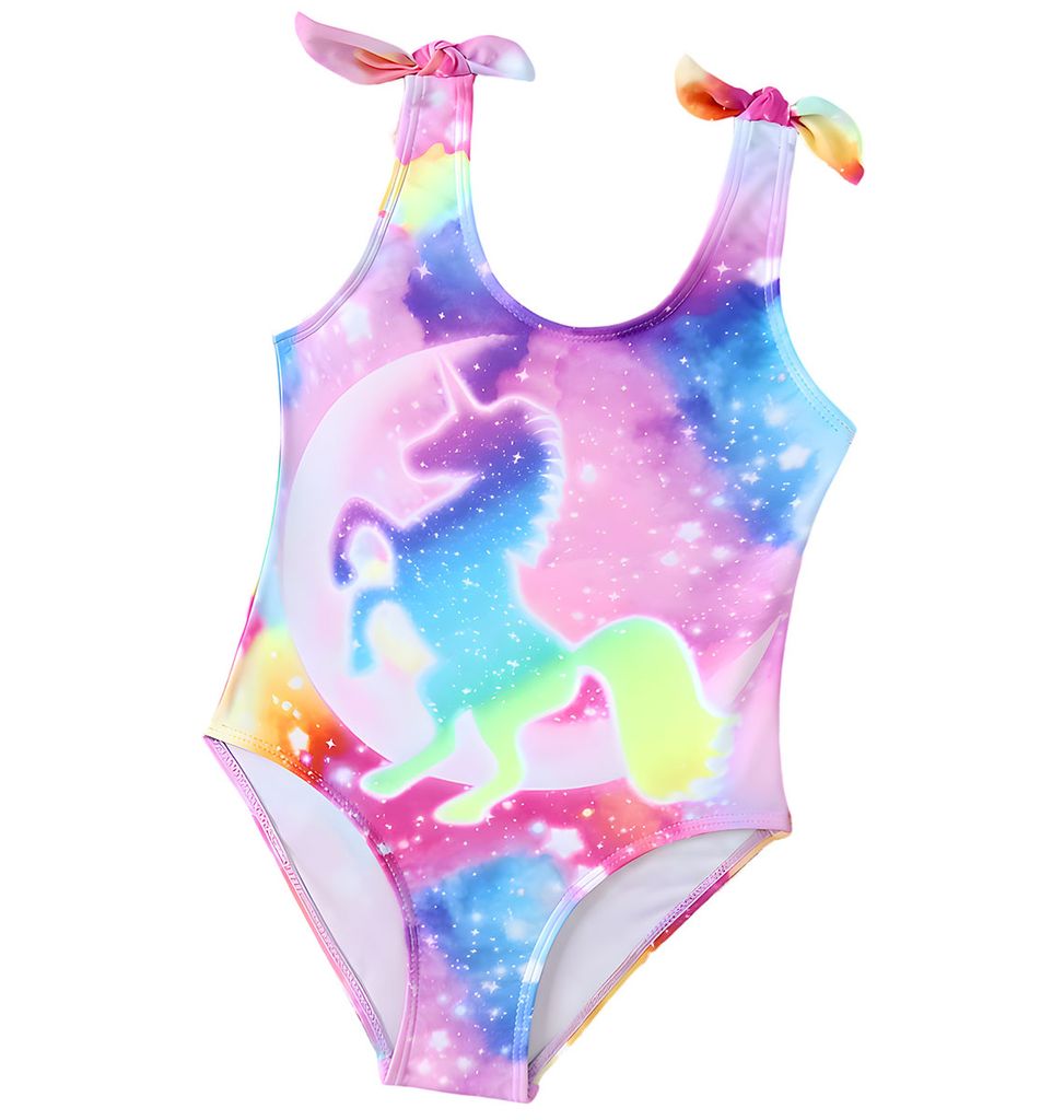 Einteiliger Badeanzug für Kleinkinder mit Schleife. 86/92 – Galaxie/Einhorn