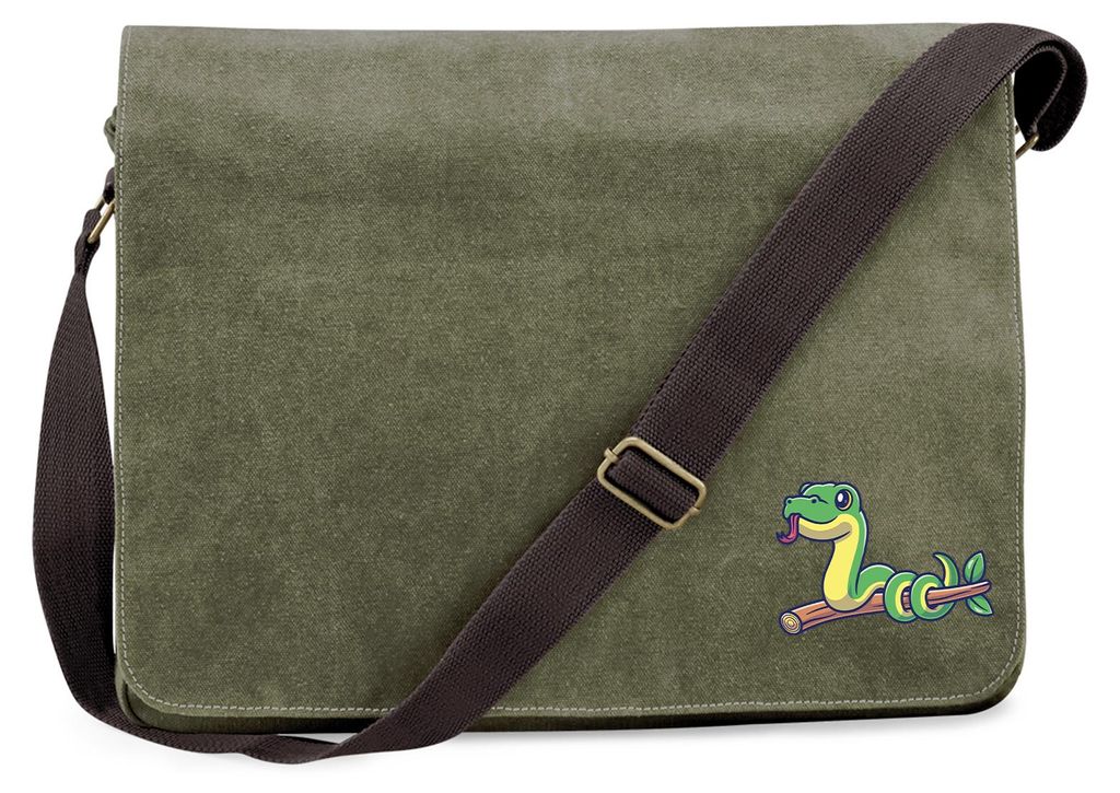 Huuraa Umhängetasche Schlange Comic 14 Liter Military Green Canvas Laptoptasche Geschenkidee