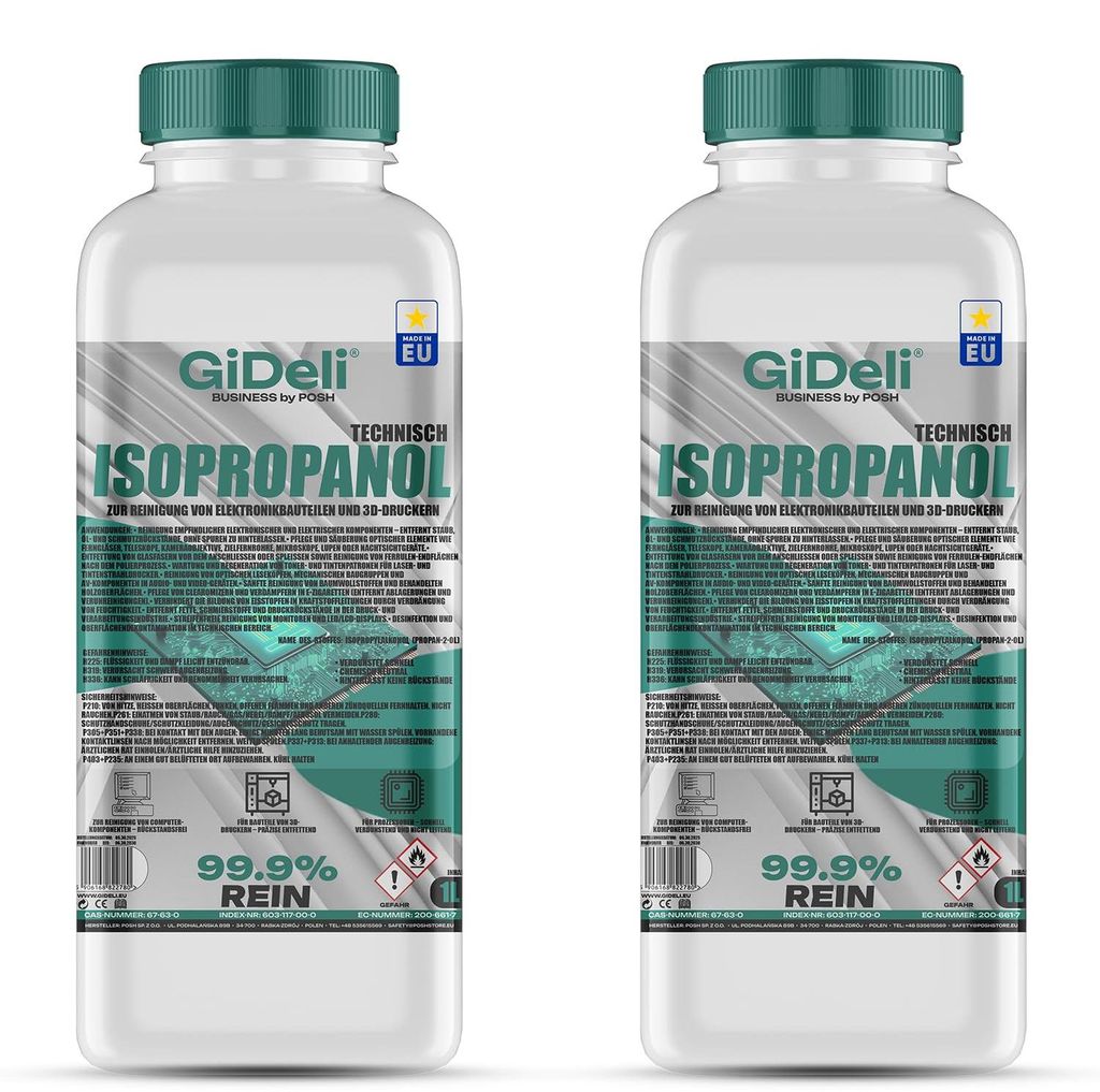 Isopropanol 2L Technisch 99,9% IPA Reiniger & Entfetter für Industrie GiDeli