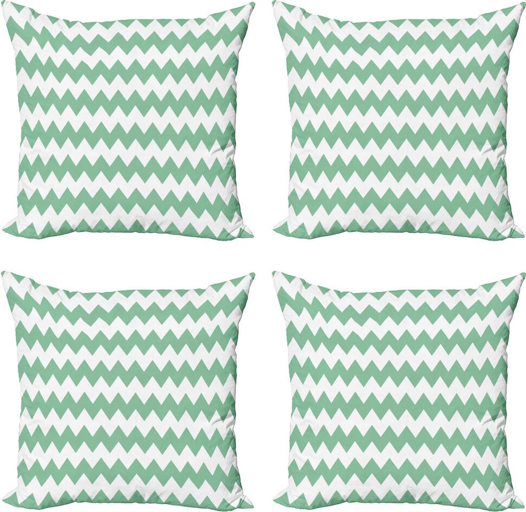 ABAKUHAUS Minze Kissenbezug Set (4 Stück), Zick-Zack-Twisty Moderne, Moderner Doppelseitiger Digitaldruck, 50 cm x 50 cm, Weiß Jade-Grün