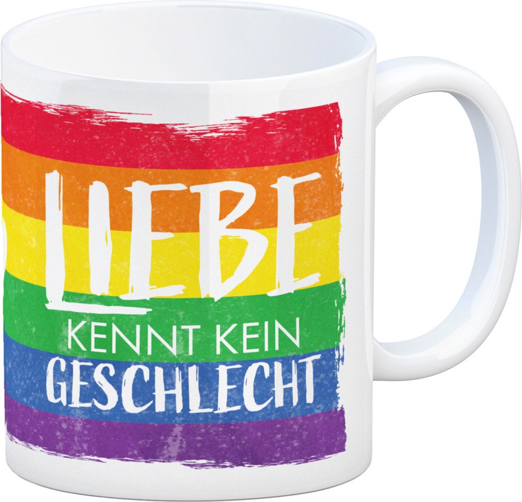 Liebe kennt kein Geschlecht Kaffeebecher mit Regenbogenflagge