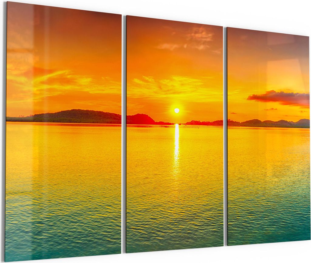 DEQORI Glasbild Echtglas 3x50x100 cm 'Abendsonne am Horizont' Wandbilder XXL groß