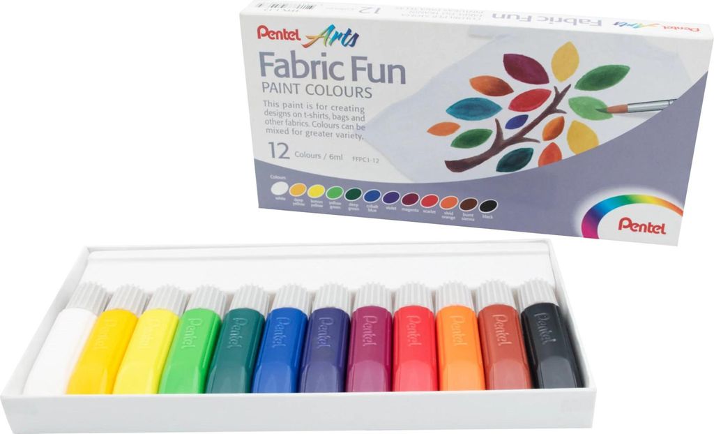 Pentel Arts FFPC1-12 Stoffmalfarbe farbsortiert 12 x 6,0 ml