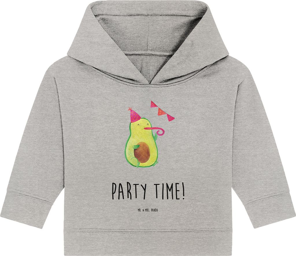 Mr. & Mrs. Panda Organic Baby Hoodie Avocado Party Zeit 24. - 36. Monat - Heather Grey - Geschenk, Kapuzensweatshirt, Genießen, Glücklich, Kapuze...