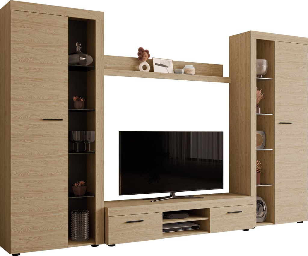 MIRJAN24 Wohnwand Farso XL, Modernes Wohnzimmer-Set, Schrankwand, Stilvoll Mediawand, TV-Möbel (ohne Beleuchtung, Geölte Eiche)