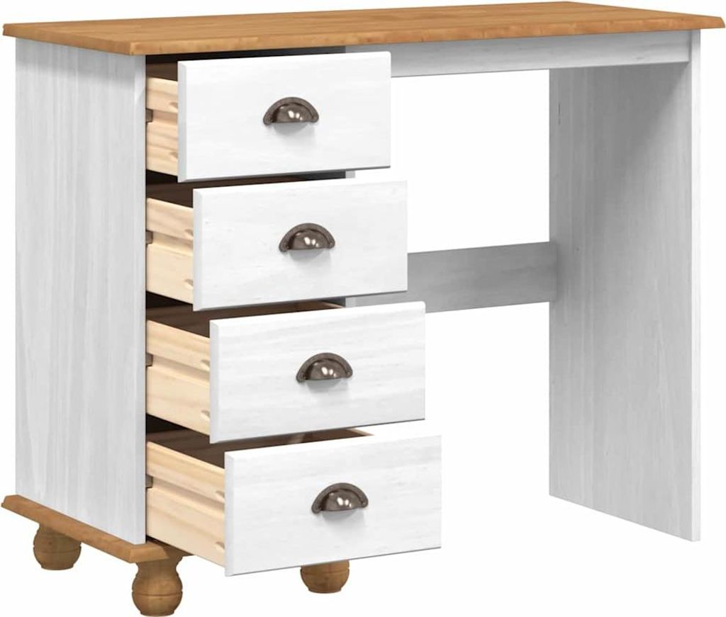 "Sale 2026" Schreibtisch ASKIM Weiß 95 x 40 x 75 cm Massives Kiefernholz - Cloris DesignMöbel 3814882