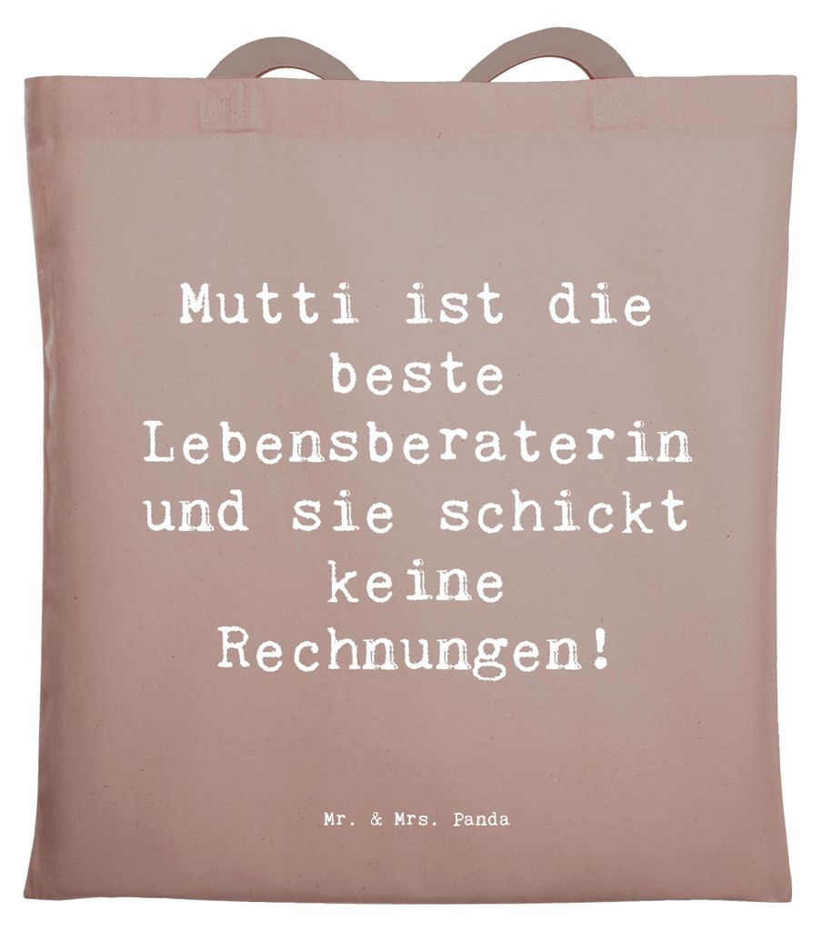 Mr. & Mrs. Panda Tote Bag Spruch Mama Ratschläge - Braun Pastell - Geschenk, Lächeln, Tragetasche, Familie, Liebe, handgemacht, Geschenke, Laptop...