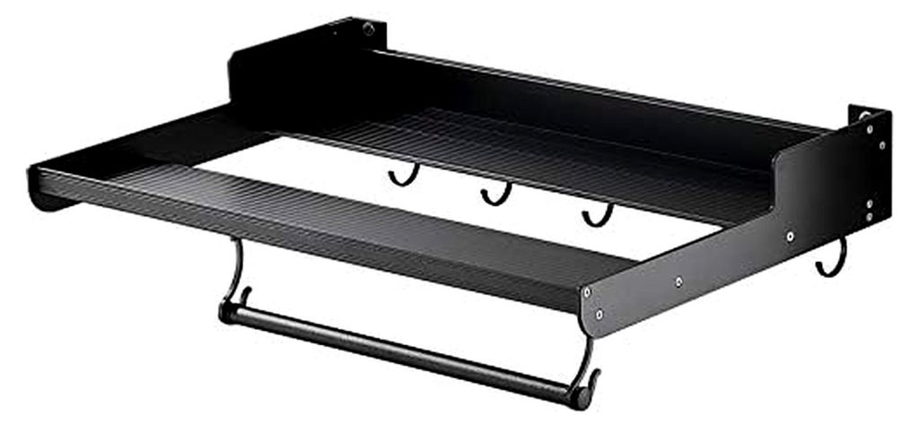 Wandregal für Mikrowellen, Küchenregale, Aluminiumlegierung, Ofenregal, Ständer mit 5 Haken, Schwarz