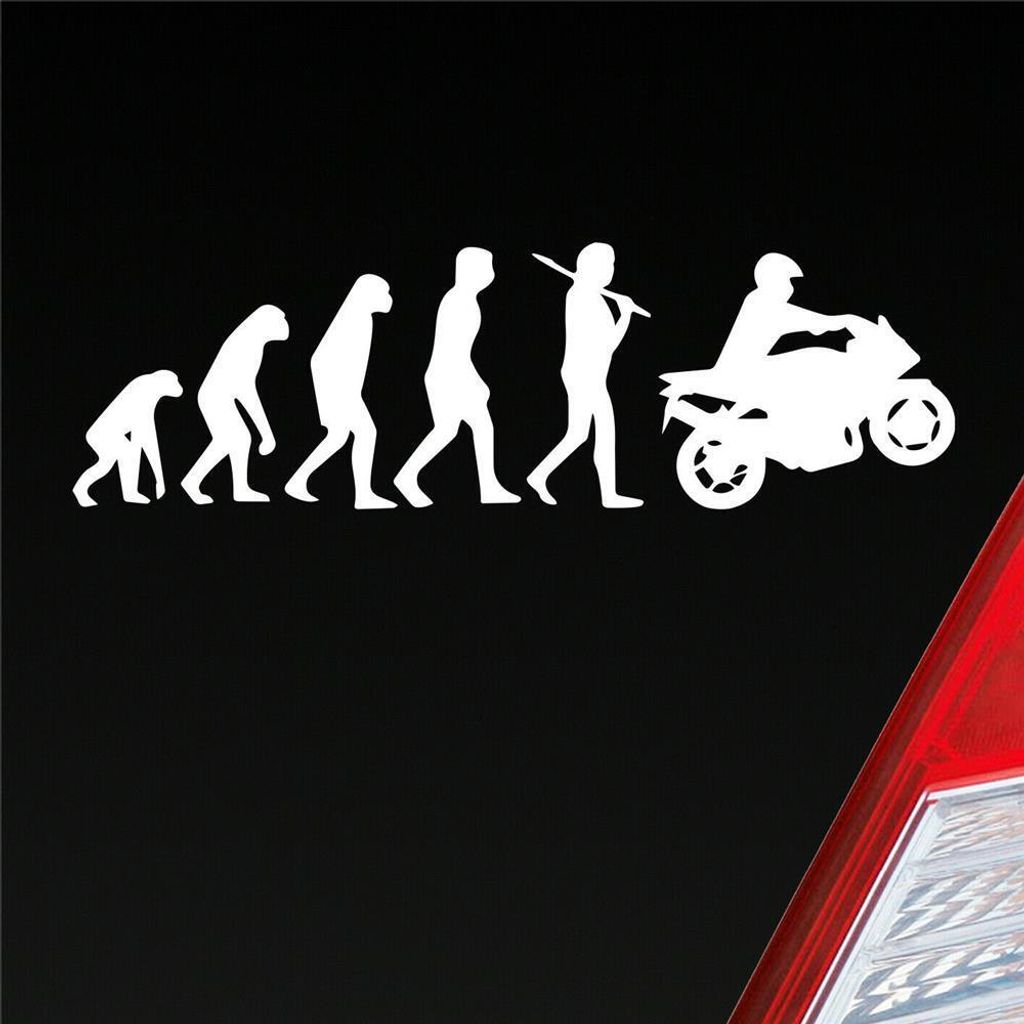 Auto Aufkleber Evolution Motorrad Mopped Bike 15x4,5 cm Weiss Matt Sticker Heckscheibenaufkleber