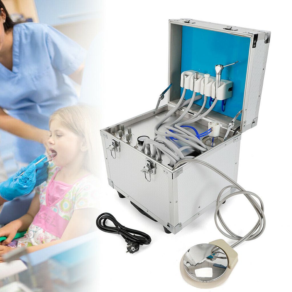 Tragbar Dental Unit Dentaleinheit Behandlungseinheit 4 Loch mit Luft Kompressor 
