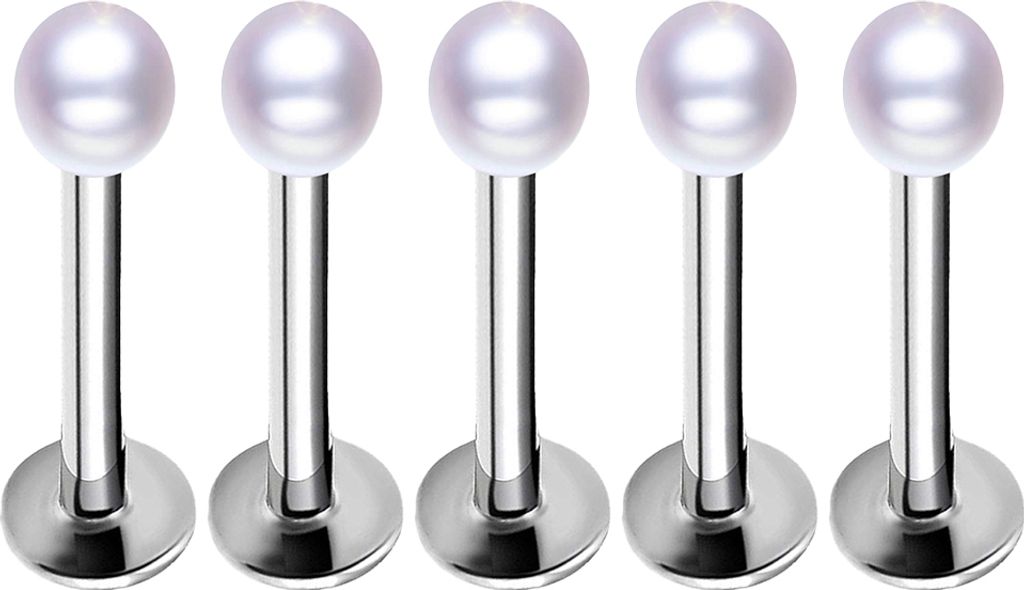 5 Stücke Frauen Faux Perle Lippe Kinn Ohr Nase Stud Ringe Bar Körper Piercing Schmuck-6mm