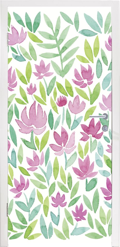 MuchoWow Türtapete Selbstklebende Türfolie Ein Aquarell mit Blumenmuster 90x235 cm Türposter Türaufkleber Klebefolie Türklebefolie - XXL-Pla...