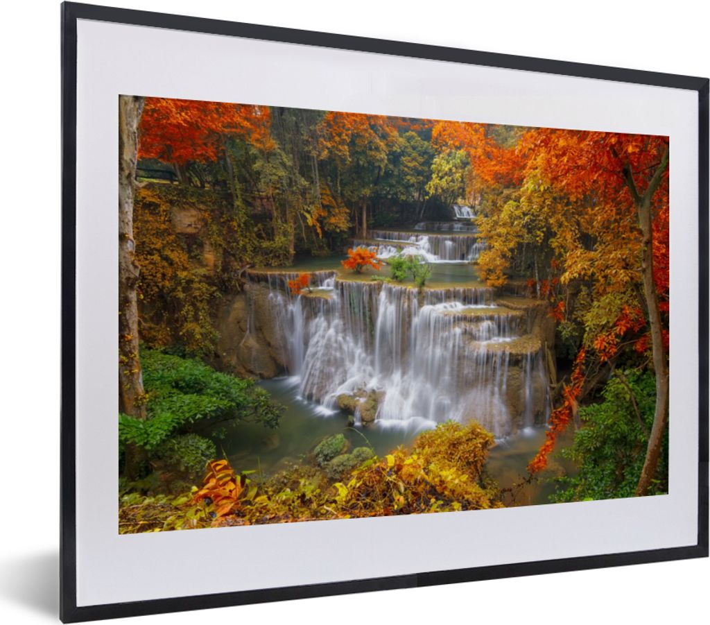 MuchoWow Gerahmtes Poster Bäume - Wasserfall - Herbst 40x30 cm - Poster mit Schwarzem Bilderrahmen Wandposter Rahmen Foto Bilder - Bilderrahmen ...