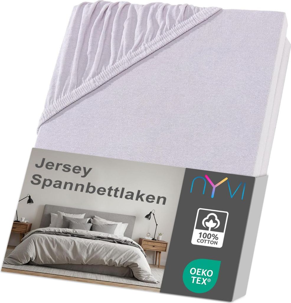 NYVI Jersey Spannbettlaken DreamScience 140x200 - 160x200 cm silber für Matratzen bis 22 cm Höhe - Weich & Anschmiegsam, Rundumgummizug, Bügelfrei