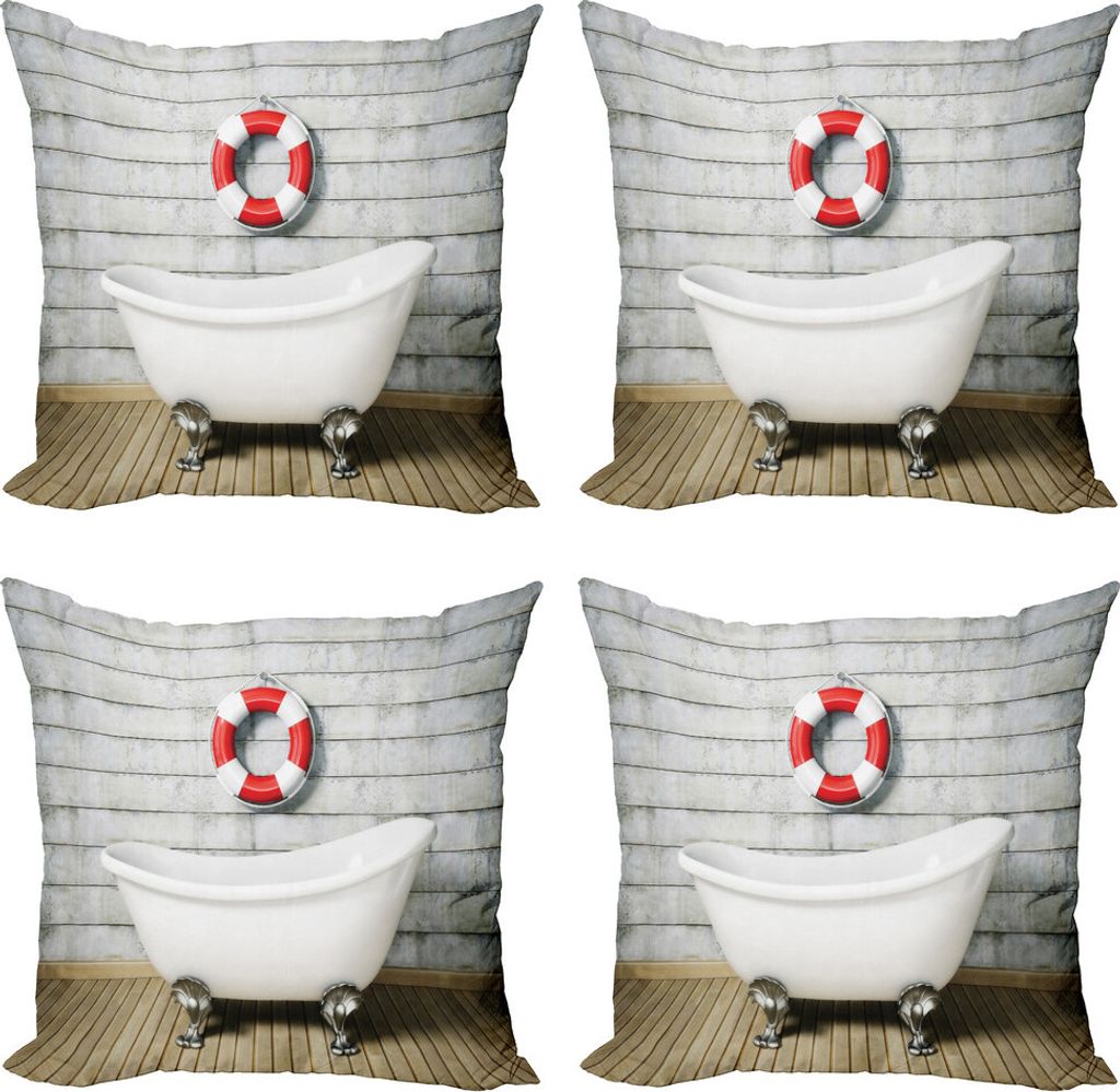 ABAKUHAUS Jahrgang Kissenbezug Set (4 Stück), Grunge Wall Sailor Bath, Moderner Doppelseitiger Digitaldruck, 45 cm x 45 cm, Weiß Rot Grau