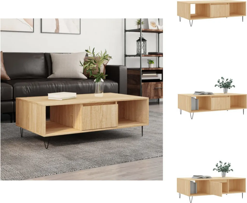 Tavolino Industrial Rovere Sonoma vidaXL 104x60x35 - Arredo Urban Loft