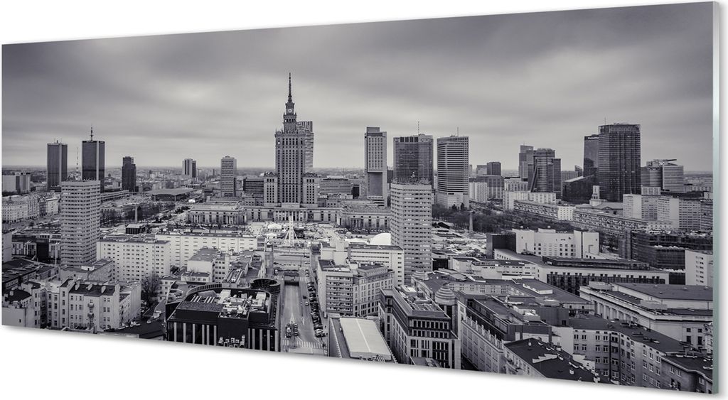 Glasbilder 125x50 Wandkunst Warschau Wolkenkratzer Panorama
