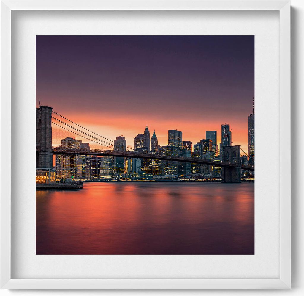 New Yorker East River– Wandbild mit Rahmen – Gerahmtes Bild – Wanddekoration – 50x50 cm – Weiß Rahmen