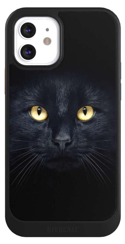 NIVOCASE Hülle für Apple iPhone 12 Handyhülle NIVOcore Case Schwarz Auge Katze schwarz