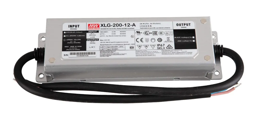 Transformateur LED 12V 192W Mean Well XLG-200 Étanche IP67 pour Extérieur