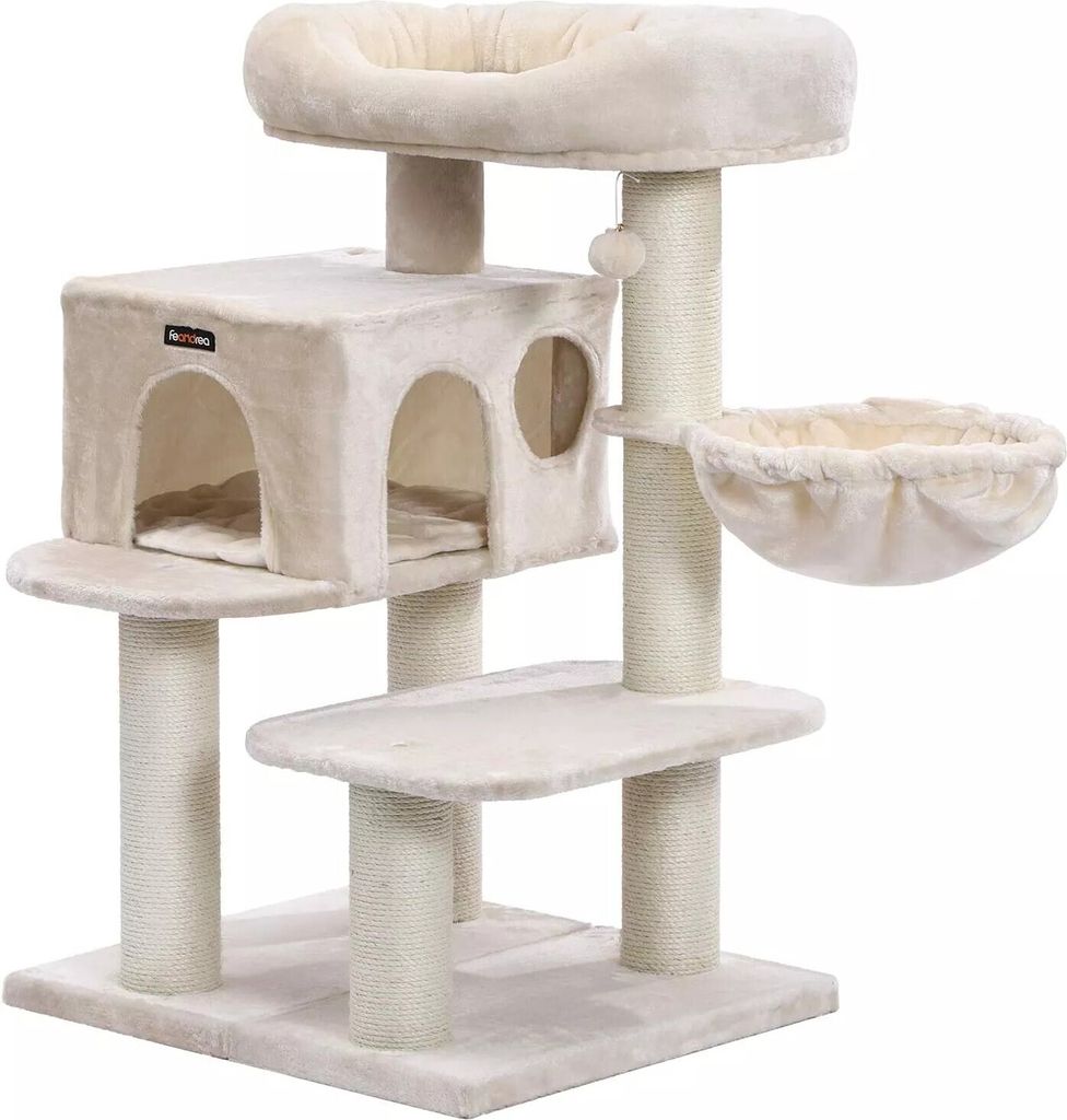 In And OutdoorMatch Luxus-Kratzbaum für Katzen Ollie – Beige – Weiche Katzenkorb-Hängematte – Katzenspielzeug – Geeignet für kleine Kät...