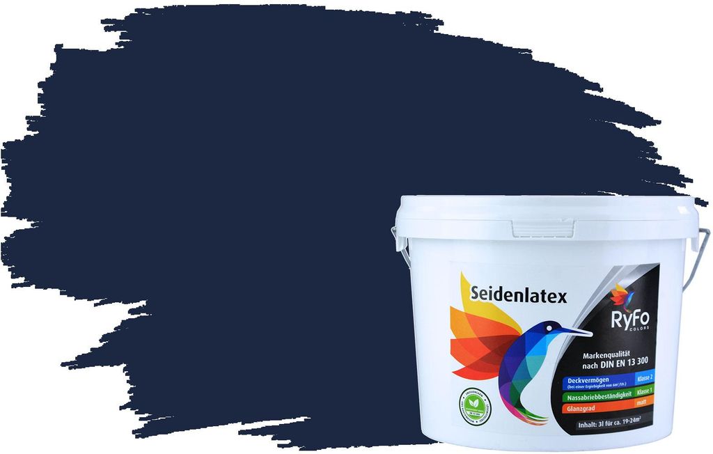 RyFo Colors Seidenlatex Trend Blautöne Stahlblau 3l - bunte Innenfarbe, weitere Blau Farbtöne und Größen erhältlich