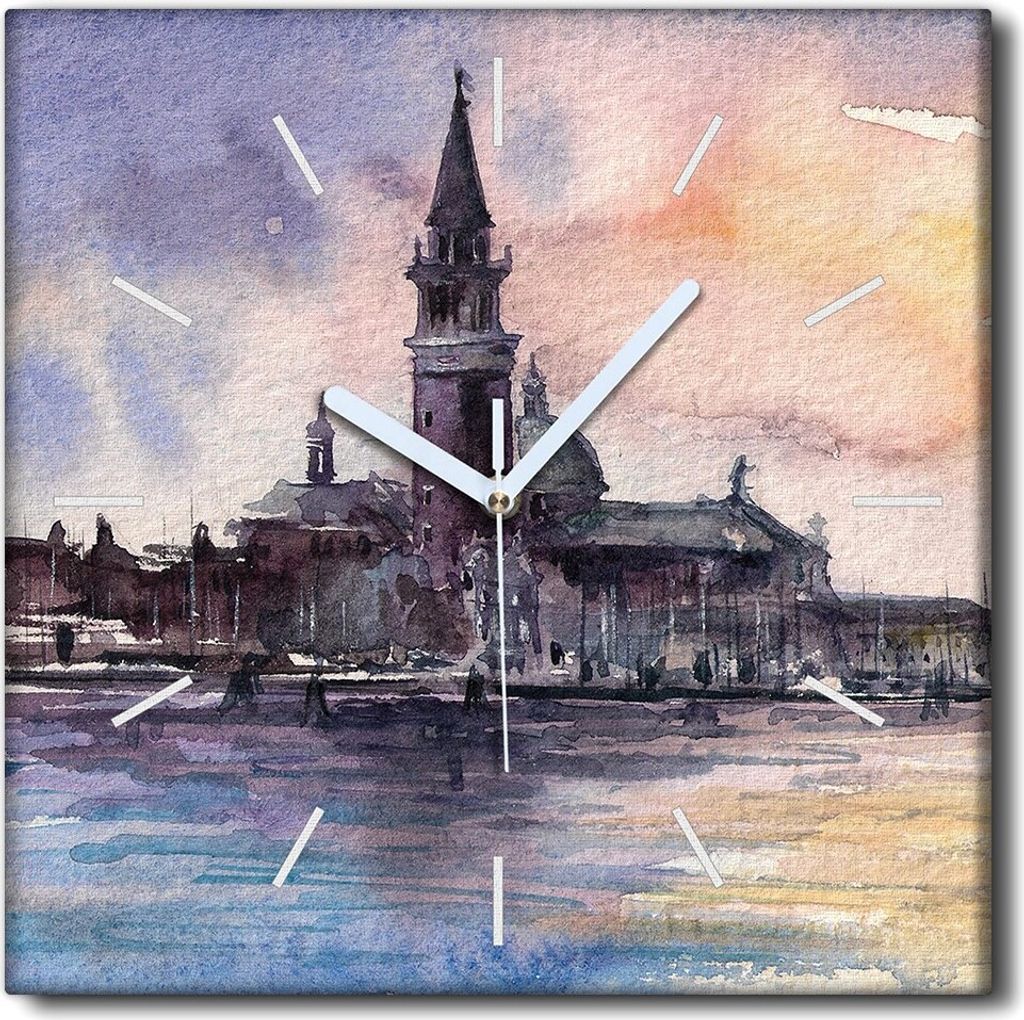 Coloray Uhr auf Leinwand 30x30 cm Wand Uhr Dekoration Wohnzimmer Segeltuch weiße Zeiger -Venedig Sonnenuntergang