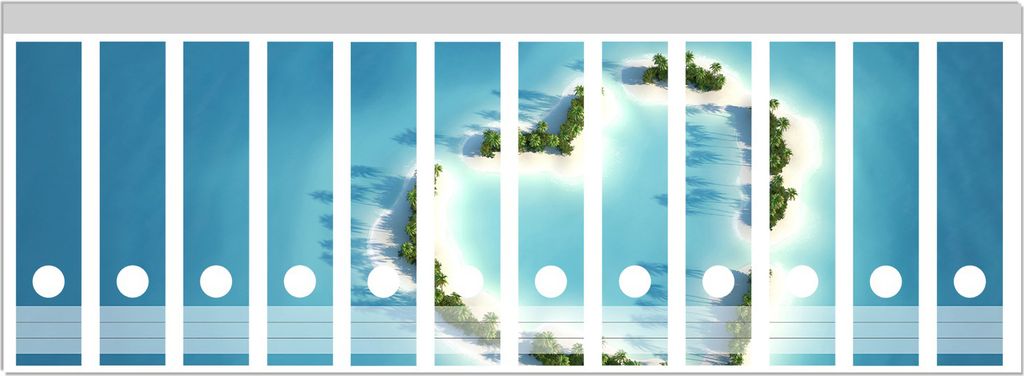 Wallario Ordnerrücken Sticker, selbstklebend für breite Ordner, 12 Stück, Motiv Insel mit Herz