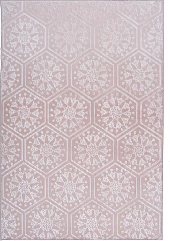 Qiyano Teppich für Wohnzimmer Konturenschnitt 3D Optik Blumenmuster uni flauschig rosa, 160 x 230 cm
