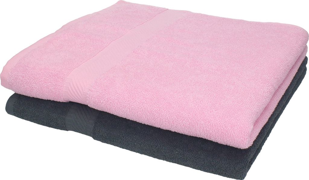 Betz 2 Stück Duschtücher 70x140 cm PALERMO 100% Baumwolle Farbe: anthrazit und rose