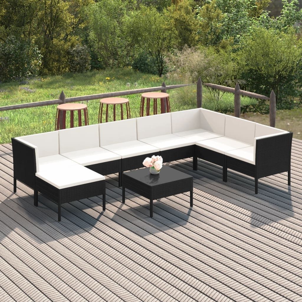 Maison Exclusive - 9-tlg. Garten-Lounge-Set mit Auflagen Poly Rattan Schwarz