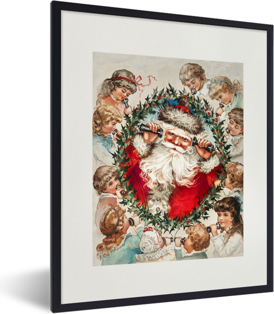 MuchoWow Gerahmtes Poster Weihnachtsmann - Weihnachten - Kinder 60x80 cm - Poster mit Schwarzem Bilderrahmen Wandposter Rahmen Foto Bilder - Prem...