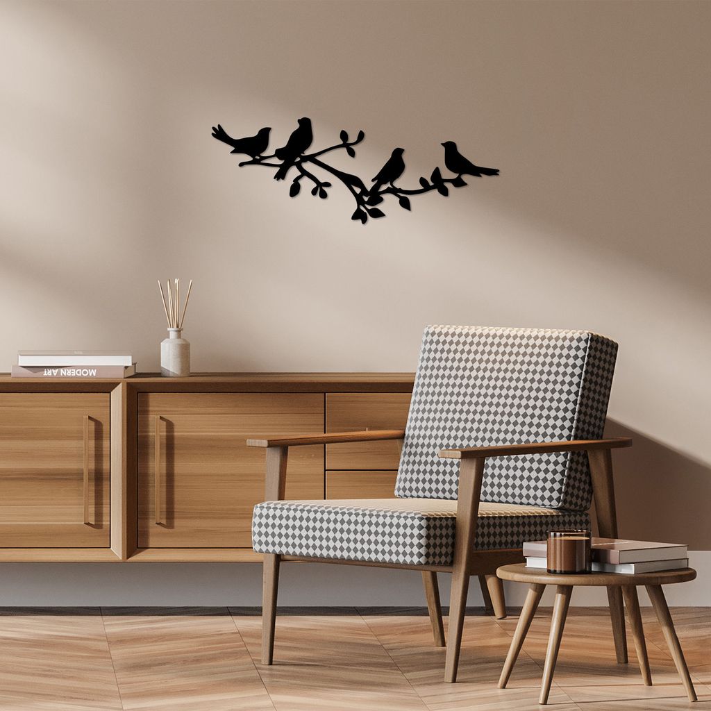 Wallity, Birds- TNL2254, Schwarz, Sonstige Wohndekorationen, 70 x 26 cm, 100% Metall (Dicke: 1