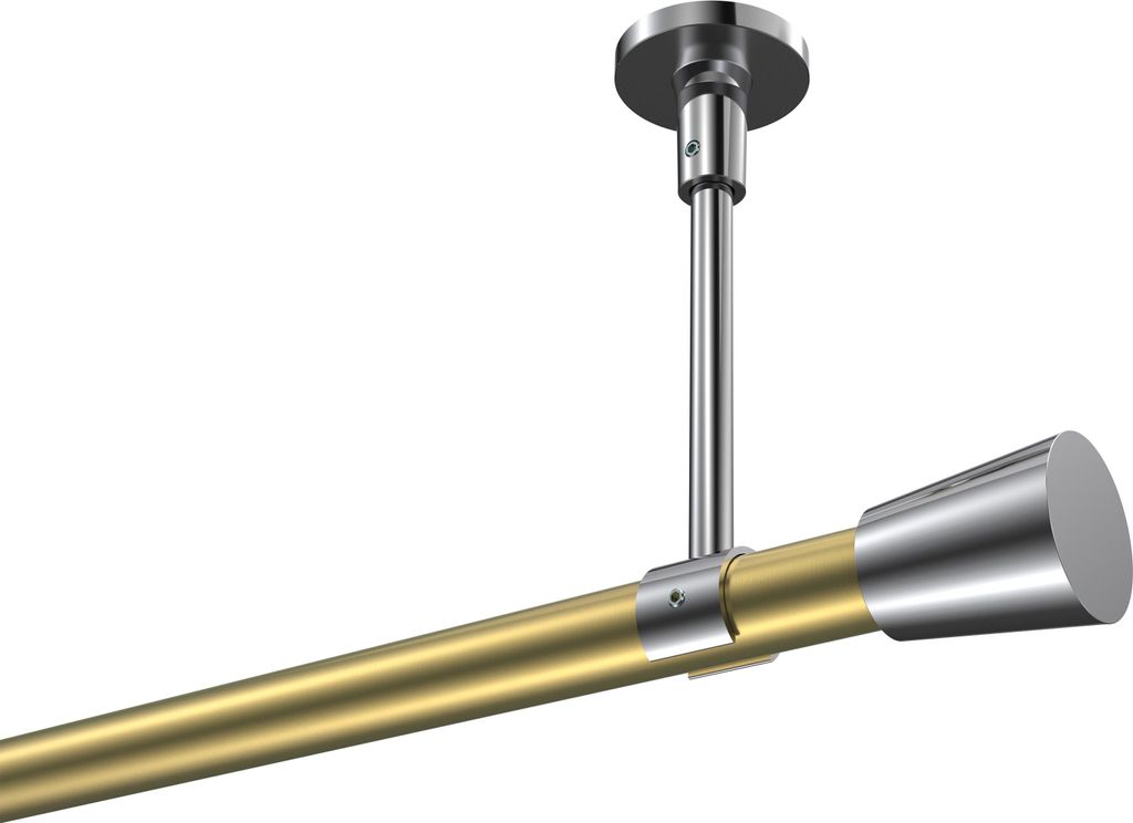 Interdeco Gardinenstange / Vorhangstange Messing-Optik / Chrom, Typ Sonette Sitra (Konus) ohne Ringe, Deckenmontage, 20 mm Ø 1-läufig, 400 cm