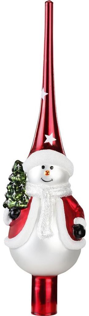 Christbaumspitze Schneemann aus Glas 28cm Rot Weiß