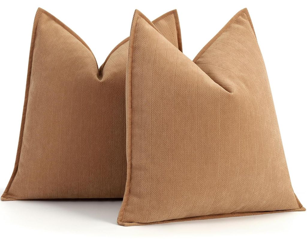 Set aus 2 kamelfarbenen Kissenbezügen, 50x50 cm, Chenille-Sofakissen mit elegantem Design; weiche und Dekokissen für Sofa, Bett und Wohnaccessoi...