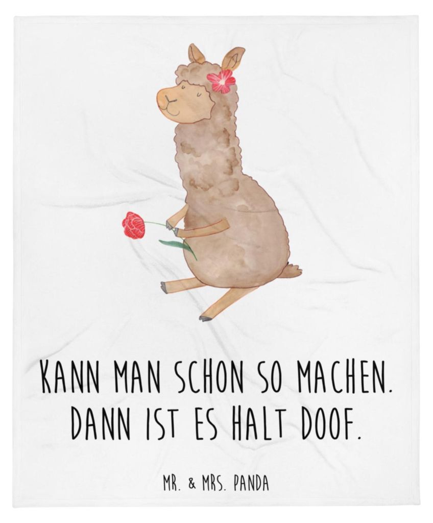Mr. & Mrs. Panda Flauschige Decke Alpaka Blume - Weiß - Geschenk, Bettdecke, Lama, Lamas, Kuscheldecke, Tagesdecke, Fleece-Kuscheldecke, Bettüber...