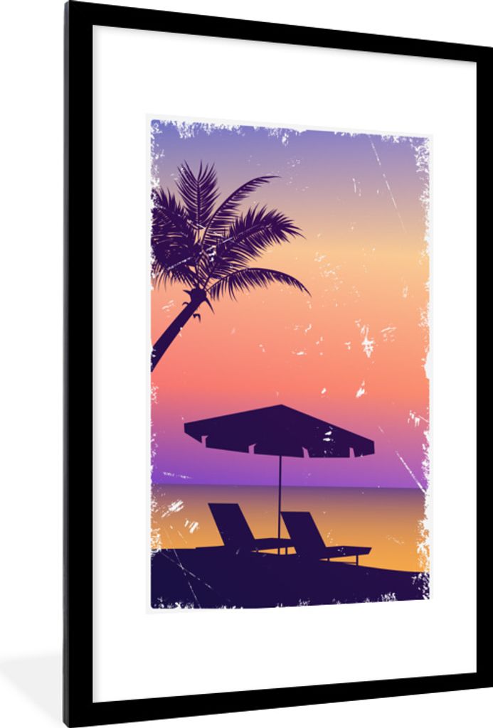 MuchoWow MuchoWow Gerahmtes Poster Strandkorb - Sonnenschirm - Luft - Sommer 60x90 cm - Poster mit zchwarzem Bilderrahmen - Dekoration - Wandpo...