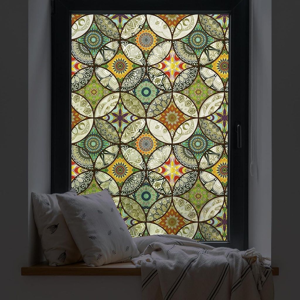 Dekorfolie Glasmalerei Fensterfolie Sichtschuzfolie Milchglasfolie Kreise Statisch Haftend Privatsph?re Fensteraufkleber (Gelb, 45 * 200 cm)