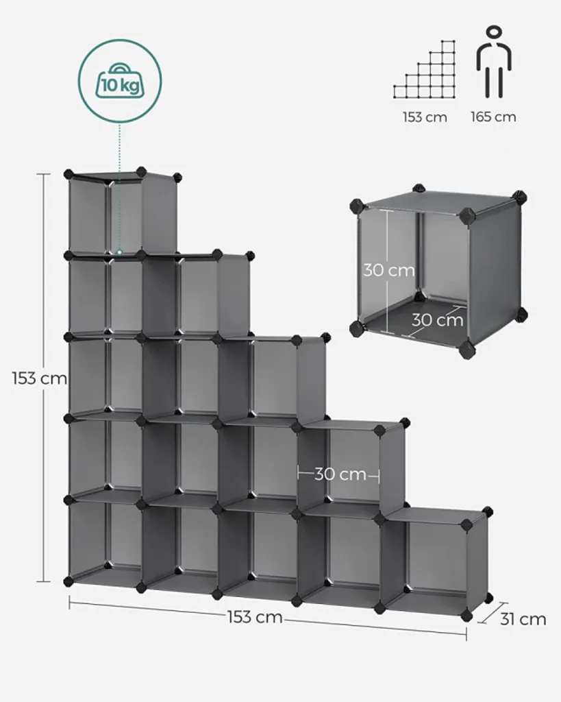 Étagère de Rangement à 15 Cubes Modulable Meuble d'Appoint Gris 123 cm