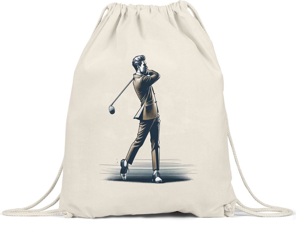 Schicker Golfspieler im Anzug Turnbeutel - Stilvolles Produktbild 