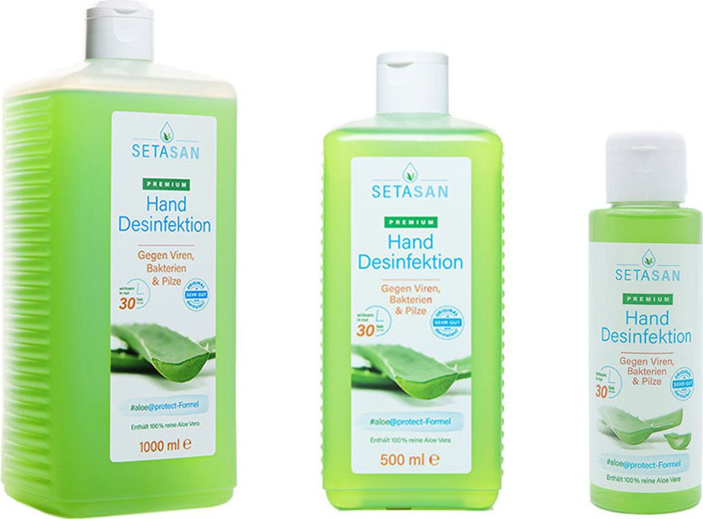 SETASAN premium Handdesinfektion mit 100% echte Aloe Vera in verschiedenen Größen - 1000 ml Füllmenge: 1000 ml