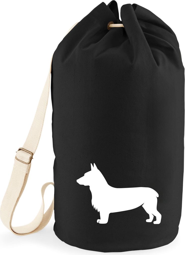 Huuraa Seesack Welsh Corgi Pembroke Silhouette 20 Liter Black Baumwolle Rucksack Geschenkidee