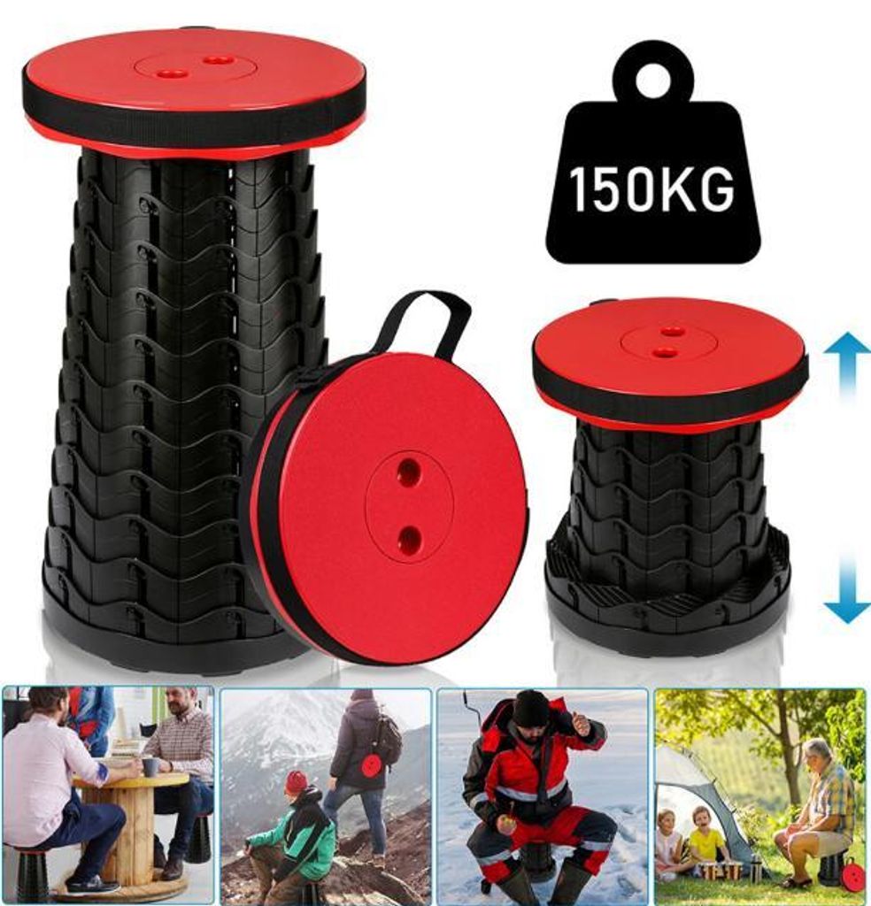 Tabouret pliant rouge, télescopique & réglable en hauteur,, Image du produit 
