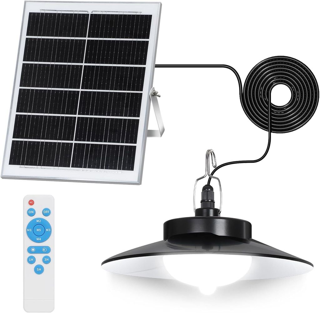 Außen Solarlampe 5 Beleuchtungsmodi mit Bewegungssensor und Fernbedienung Wasserdicht Solar Pendelleuchte Solarleuchte, Weiß, 1 Lampe