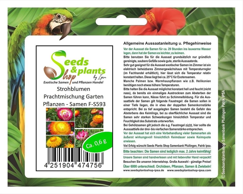 0,6 g Strohblumen Prachtmischung Garten Pflanzen - Samen F-S593