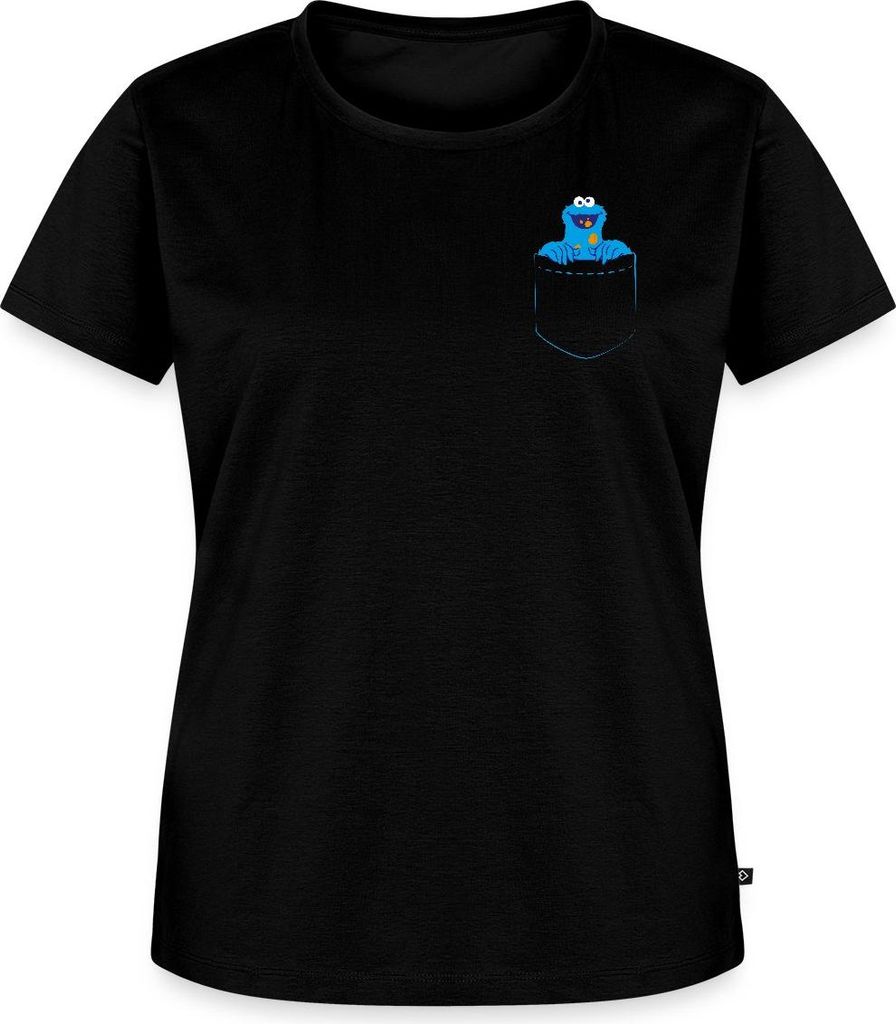 Spreadshirt Sesamstraße Krümelmonster In A Pocket Brusttasche Frauen Premium T-Shirt, XS, Schwarz